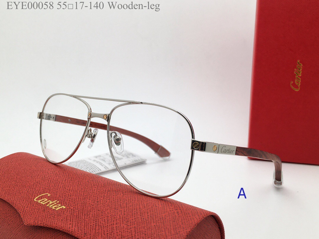 Santos Cartier Oval Eyeglasses Wood leg Silver Frame EYE00058